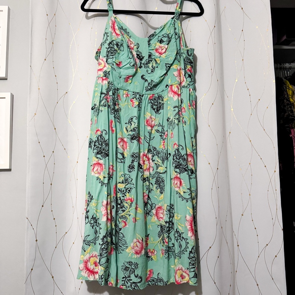 Torrid Green Ruched Sundress Sleeveless Midi